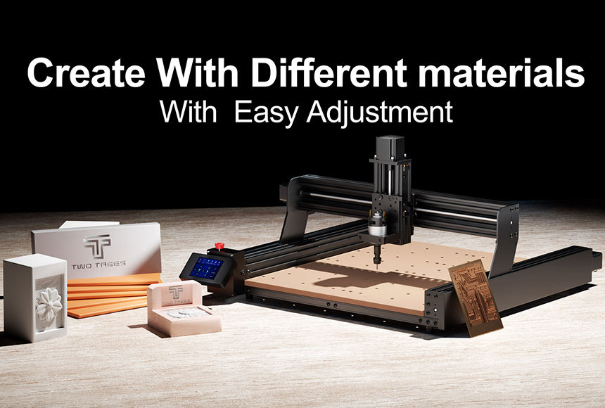 Two-Tree 450 Kit Fresas CNC Woodworking Router with Handheld Diamond Spiral Router Bit Set and 4th Axis Unit Worktable Size (mm) 460x460x80mm
